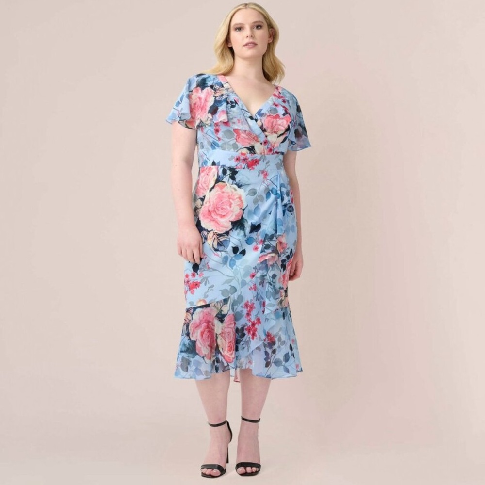 Adrianna Papell Plus Size Floral Faux NWT
Wrap Dress Blue Multi